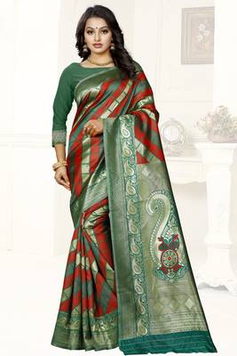 multicolor woven art silk saree with blouse 1