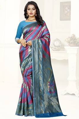 multicolor woven art silk saree with blouse 1