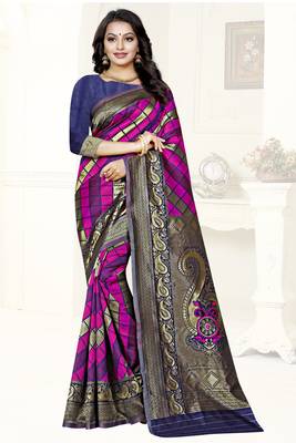 multicolor woven art silk saree with blouse 1
