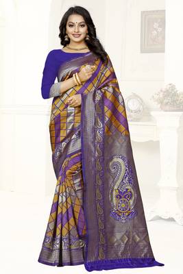 multicolor woven art silk saree with blouse 1