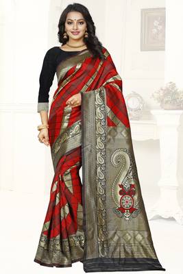 multicolor woven art silk saree with blouse 1