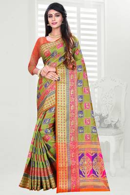 green woven art silk saree with blouse 1