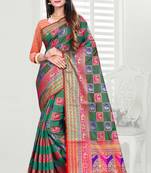 green woven art silk saree with blouse