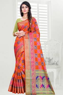 peach woven art silk saree with blouse 1