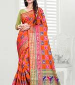 peach woven art silk saree with blouse