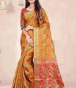orange woven art silk saree with blouse