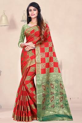 red woven art silk saree with blouse 1