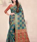 blue woven art silk saree with blouse
