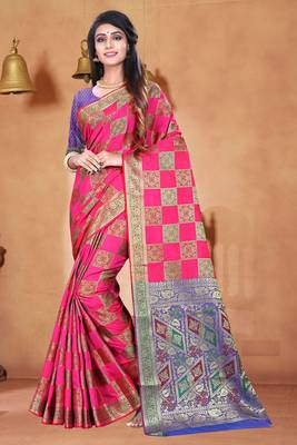 pink woven art silk saree with blouse 1