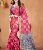 pink woven art silk saree with blouse