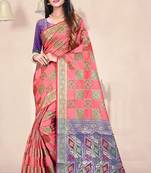 peach woven art silk saree with blouse