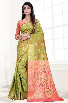 green woven art silk saree with blouse 1