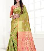 green woven art silk saree with blouse