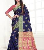 blue woven art silk saree with blouse