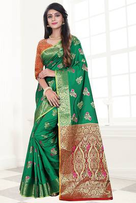 green woven art silk saree with blouse 1
