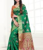 green woven art silk saree with blouse