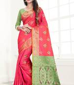 peach woven art silk saree with blouse