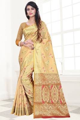 beige woven art silk saree with blouse 1