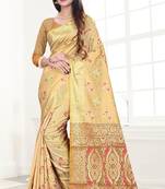 beige woven art silk saree with blouse