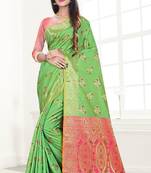 green woven art silk saree with blouse