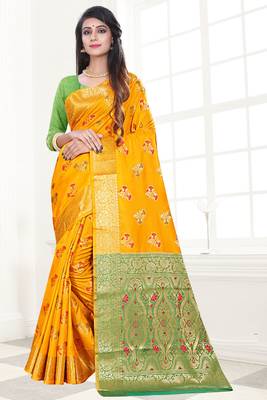 yellow woven art silk saree with blouse 1