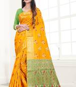 yellow woven art silk saree with blouse