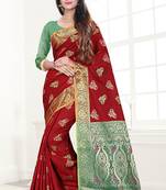 maroon woven art silk saree with blouse