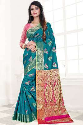 blue woven art silk saree with blouse 1