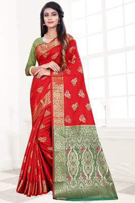 red woven art silk saree with blouse 1