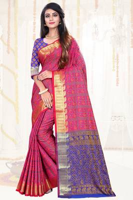 pink woven art silk saree with blouse 1