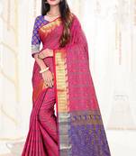 pink woven art silk saree with blouse