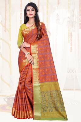 red woven art silk saree with blouse 1