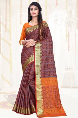 purple woven art silk saree with blouse 1