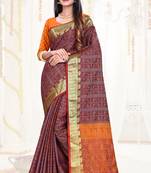 purple woven art silk saree with blouse