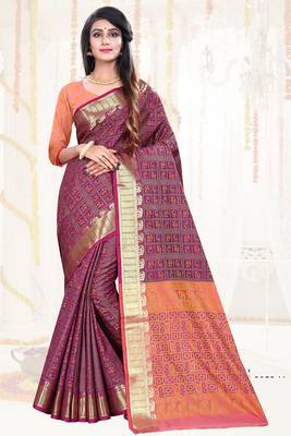 purple woven art silk saree with blouse 1