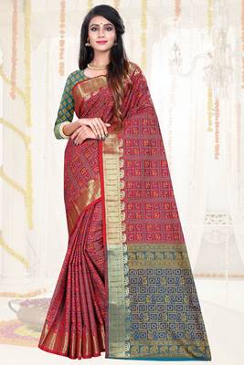 pink woven art silk saree with blouse 1
