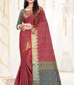 pink woven art silk saree with blouse