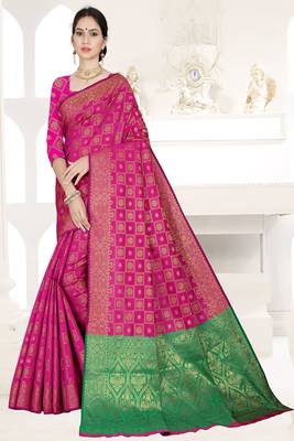 pink woven art silk saree with blouse 1