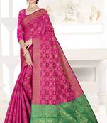 pink woven art silk saree with blouse