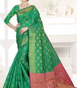 green woven art silk saree with blouse