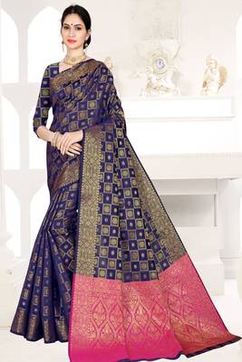 blue woven art silk saree with blouse 1