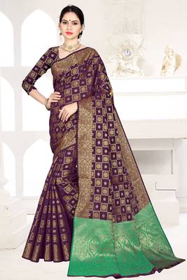 purple woven art silk saree with blouse 1