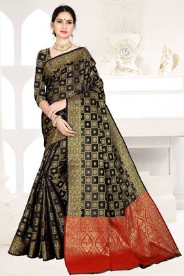 black woven art silk saree with blouse 1