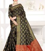 black woven art silk saree with blouse