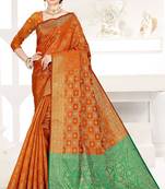 orange woven art silk saree with blouse