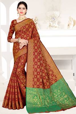 red woven art silk saree with blouse 1