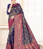 blue woven art silk saree with blouse