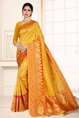 yellow woven art silk saree with blouse 1
