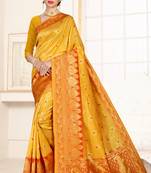 yellow woven art silk saree with blouse