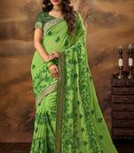 green embroidered chiffon saree with blouse